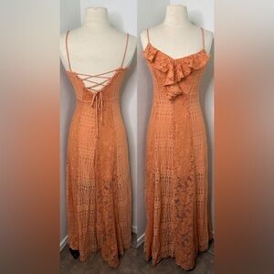 GUESS Peach Lace Up Back Long Dress XS